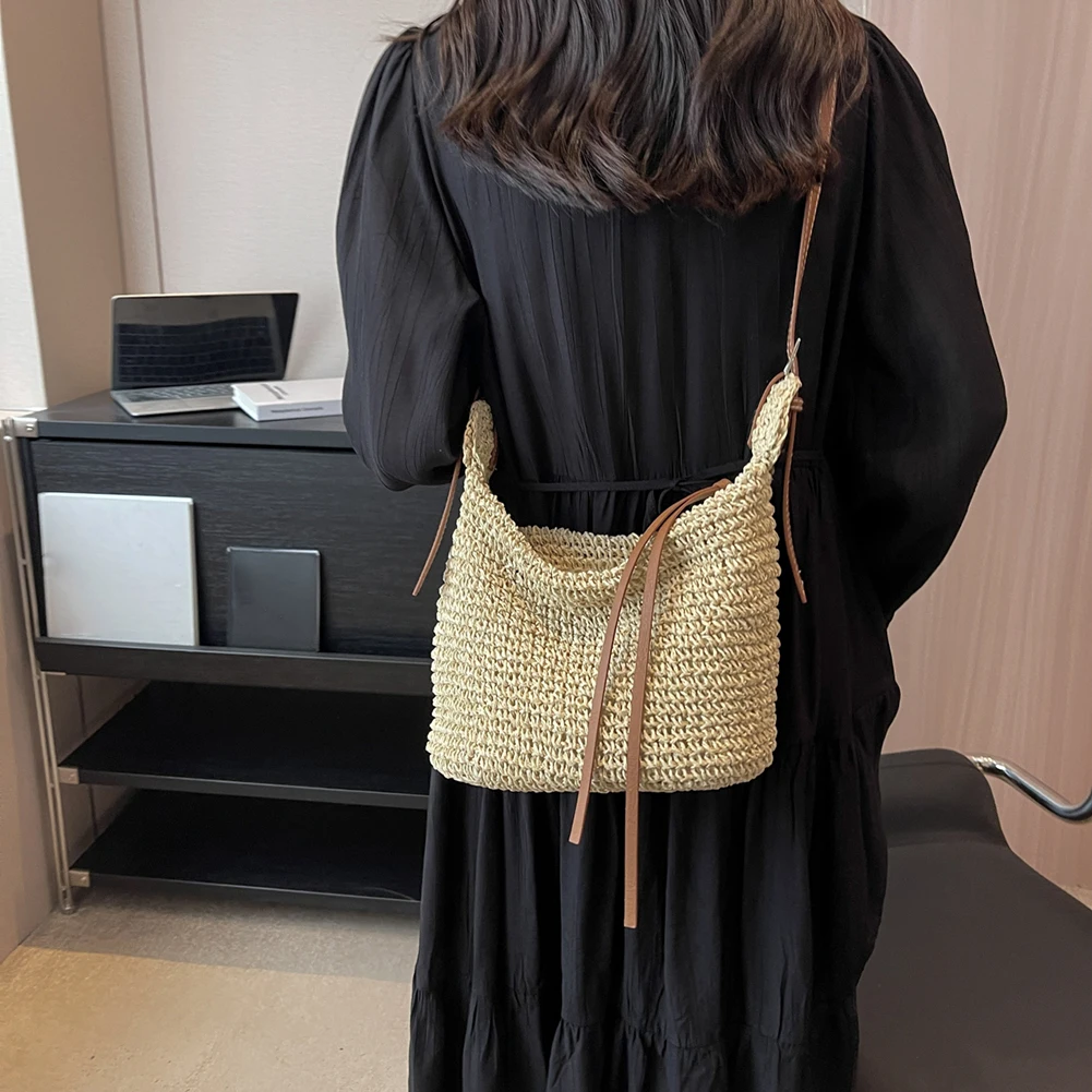 Borsa estiva in paglia intrecciata per donna, spalla, corda di carta rafia, borsa da spiaggia Boho, borsa a tracolla casual a tracolla, borsa da donna_voghion.com