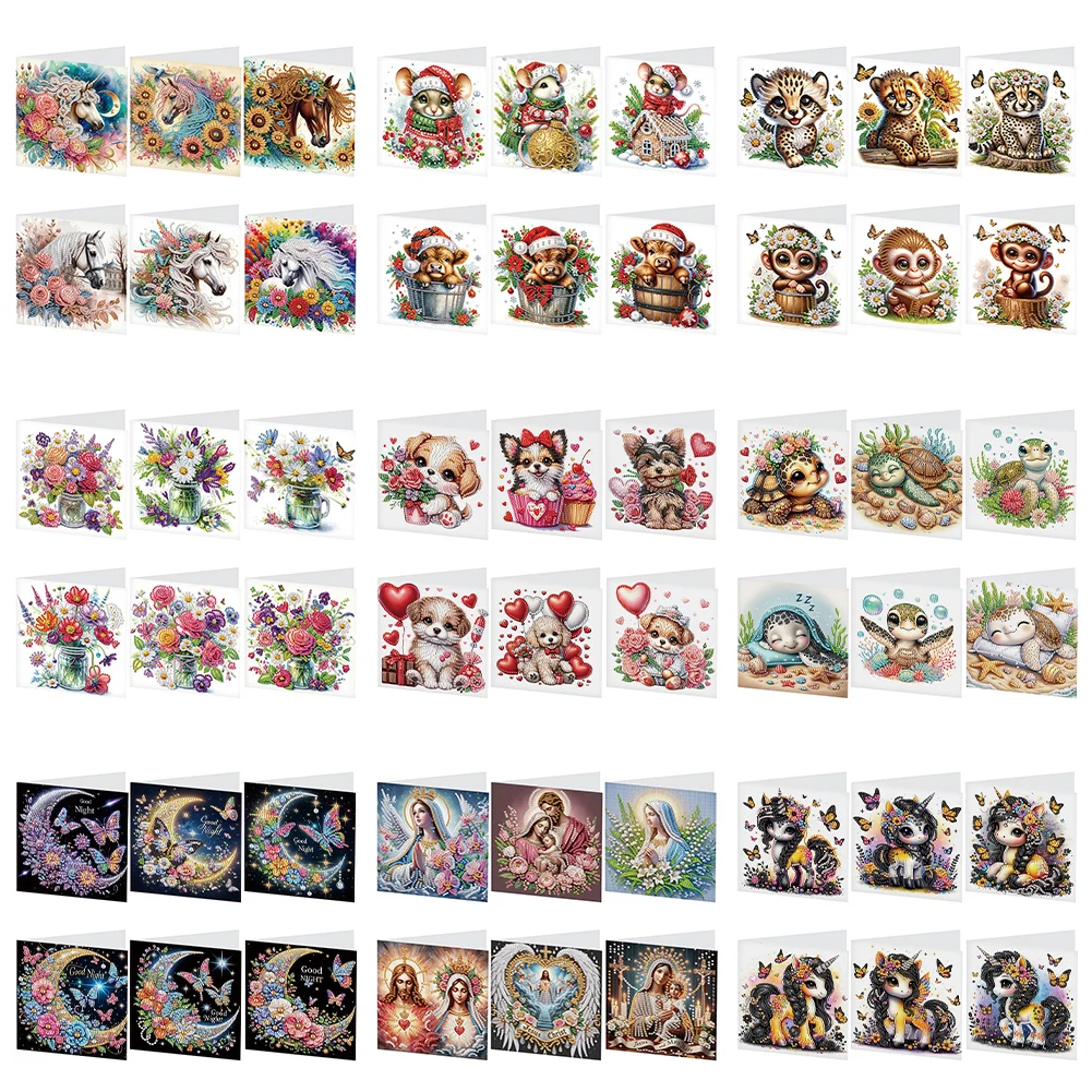 Set of 6 Handmade Diamond Painting Greeting Cards - Holy Mother & Jesus Design