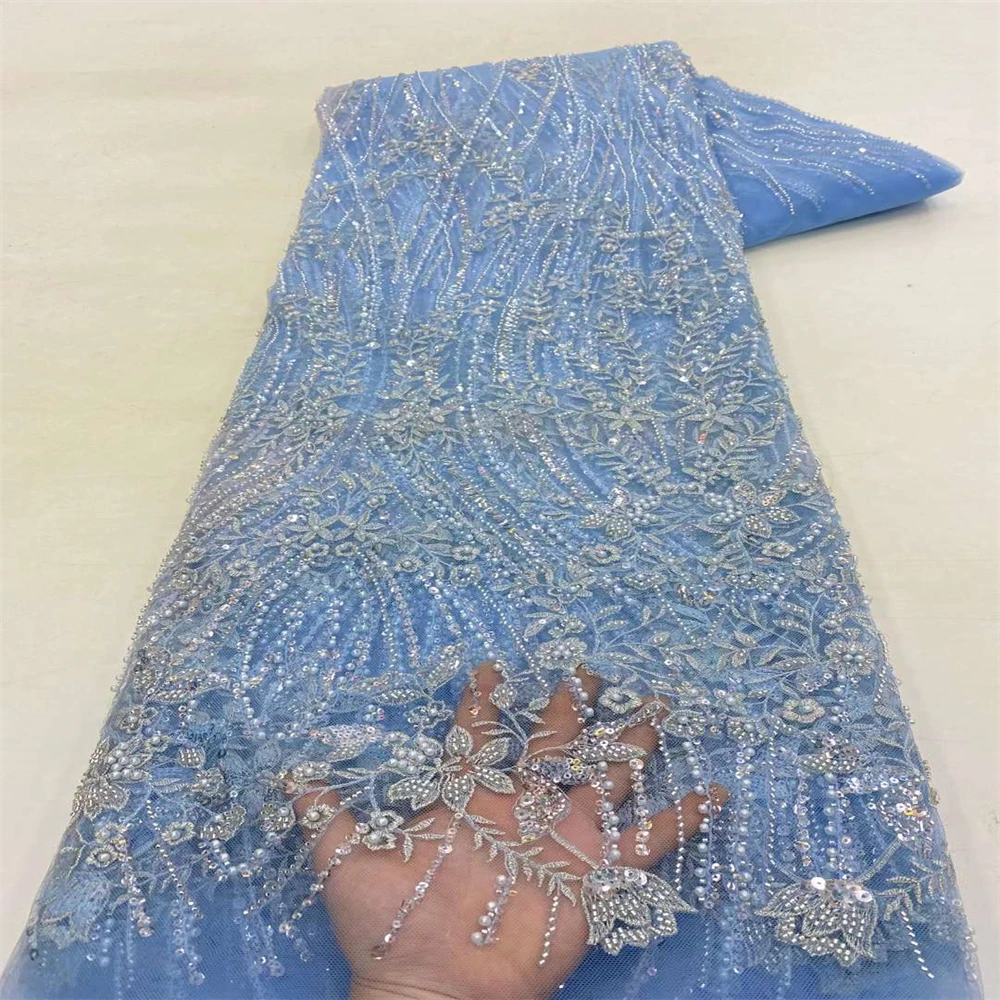 

Nigerian French Lace Fabric 2023 High Quality Sequin Embroidered Luxurious White Beaded Lace Fabric 5 Yards Wedding XZ-360
