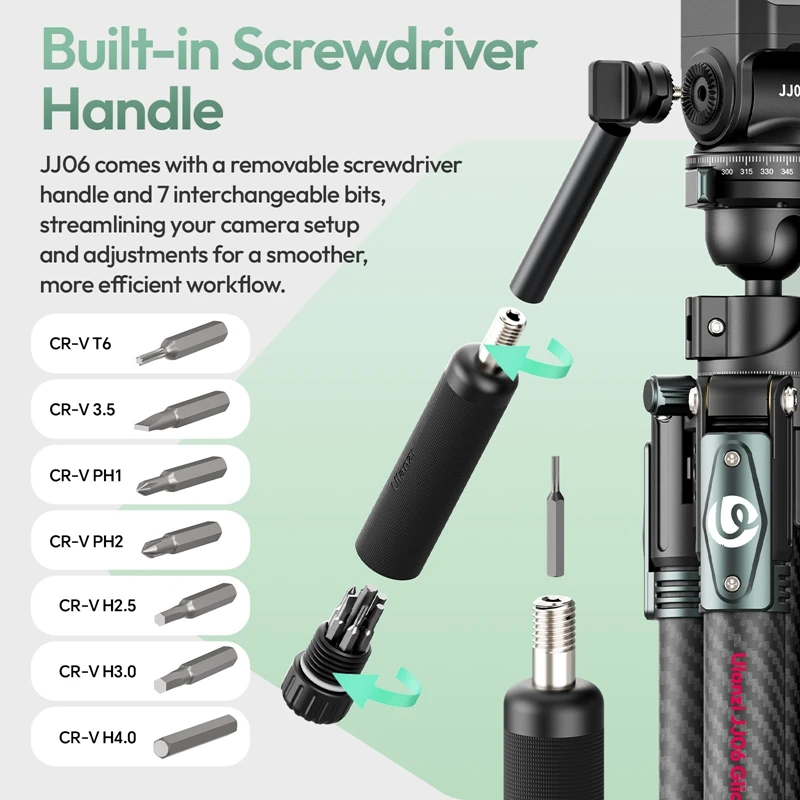 Ulanzi JJ06 GlideGo Video Travel Tripod for Canon Nikon Sony DSLR Camera 5KG Load Vertical Horizontal with Uka Quick-Release