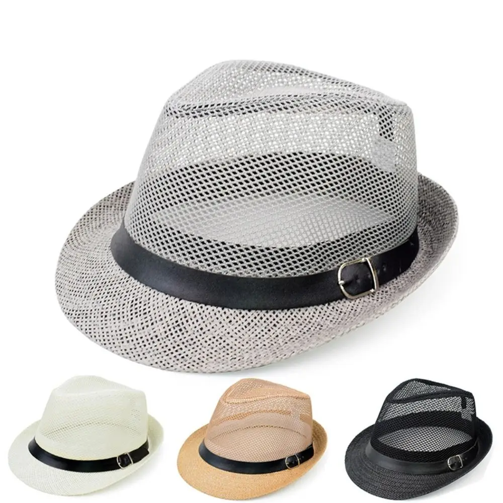 Men Straw Panama Sun Hat Breathable Summer Beach Cap