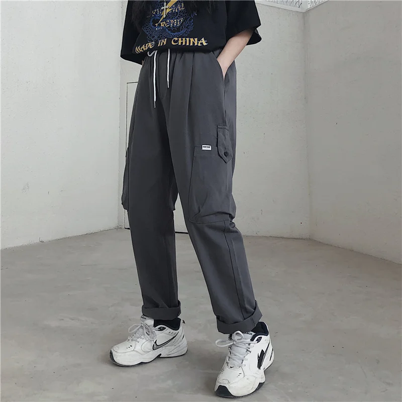 Casual Loose Streetwear Black Korean Harajuku Trousers Elastic Waist Sweatpants Pants Autumn Straight Women Pants low rise jeans