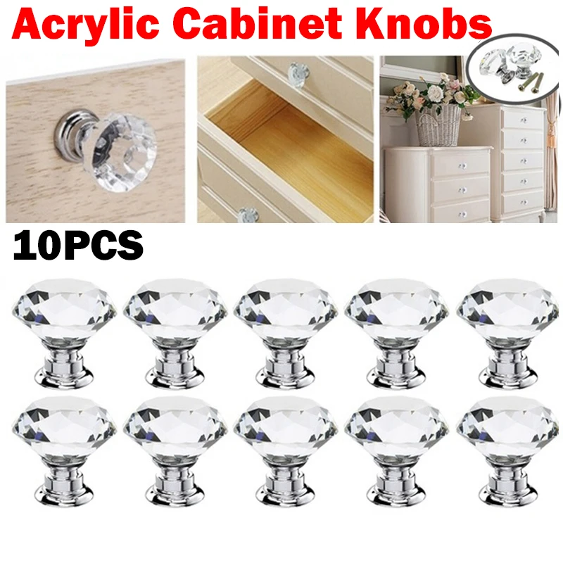 30mm Clear Crystal Cabinet Handle Drawer Bedside Table Cabinet Furniture Handle Pull Knobs Kits Door Knobs 10PCS furniture knobs