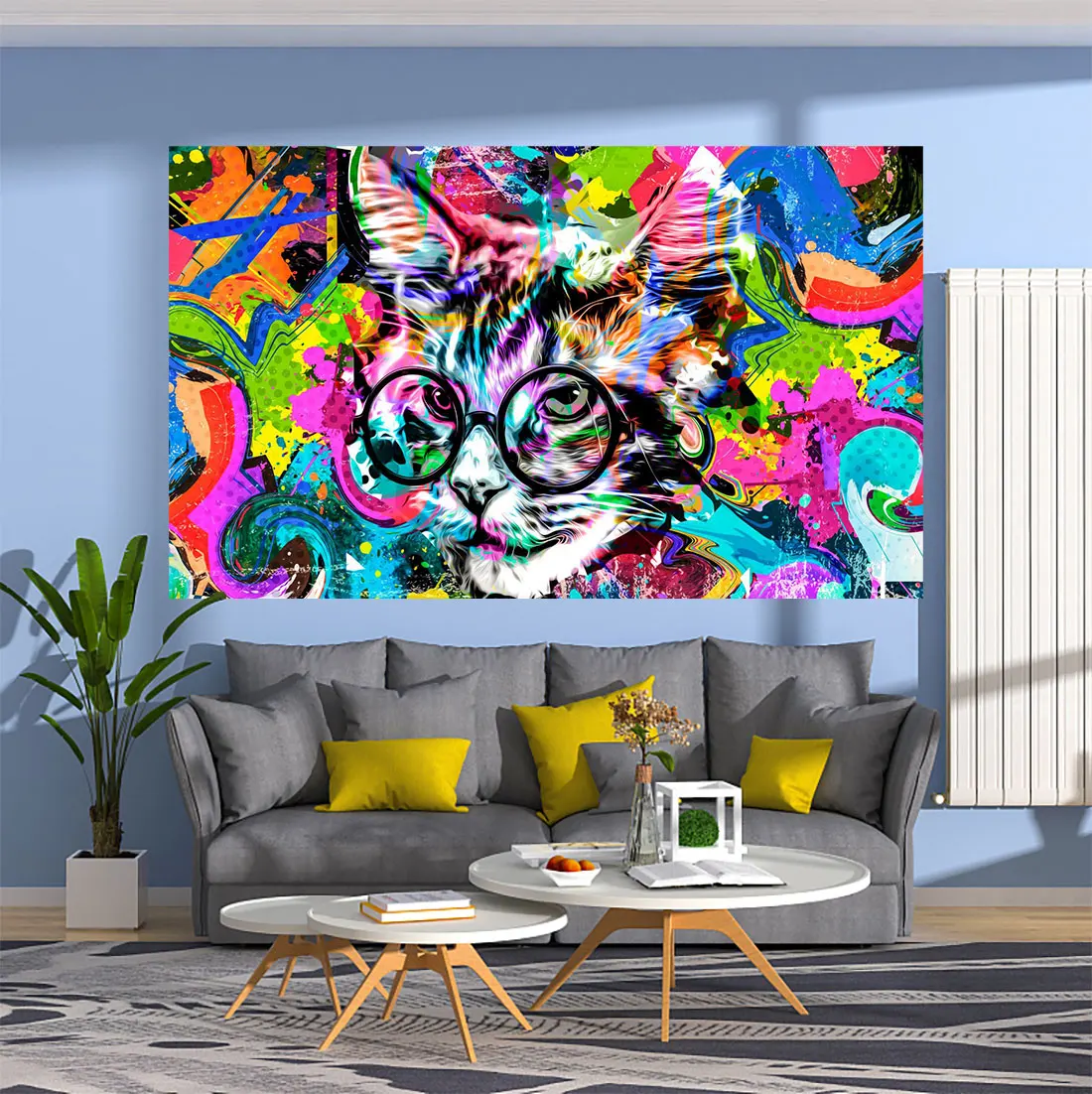 

QdDeco Neon Mural And Cat Meme Tapestry Psychedelic Wall Hanging Carpets Animals Printed Background Cloth Trippy Home Decor
