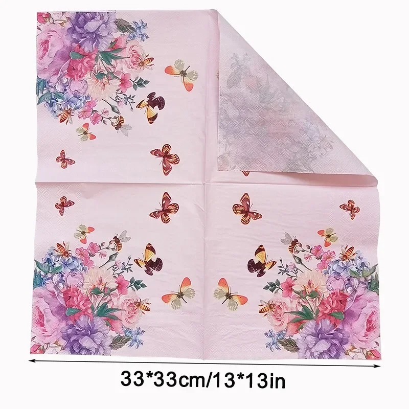 2Ply 33 New Party Ambience Decorative Paper Napkins Floral Printed Square Paper Placemats Butterfly Bone Bartlett 10/20pcs