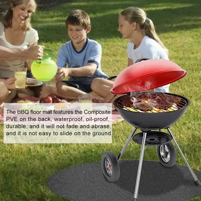 Kerek Grill Szőnyeg Padlóvédő Párnák Bbq Szőnyegek Kültéri Grillhez Vízálló És Olajálló, Védjék A Fedélzetet Fekete - Image 6