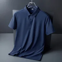 Polo d'été en soie glacée M-8XL, T-shirt haut de gamme, couleur unie, nouveau, manches courtes, sans traces, décontracté, à revers, pour homme, coupe fine, style affaires 6