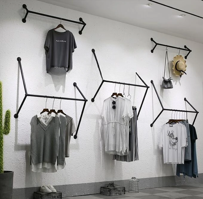 

Clothing store display rack wall hanging wall hanging clothes rack men's and women's fashion shop iron work shelf clothes rack