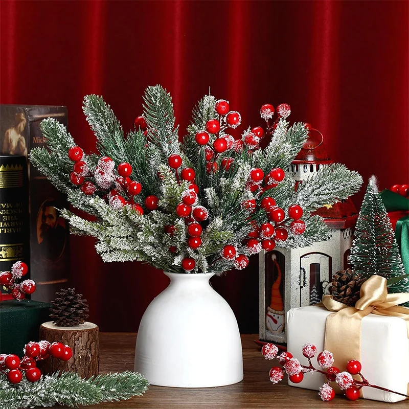 Christmas Decoration 20/26cm Artificial Pine Needle Branches Red Holly Berry Xmas Tree Wreath for 2026 Navidad Home Gifts Decor