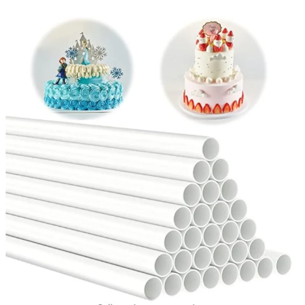 20Pcs 케이크 은못 흰색 플라스틱 케이크 지원 막대 24cm/30cm 직경 케이크 스틱과 라운드 은못 빨대 계층화 된 케이크 도구