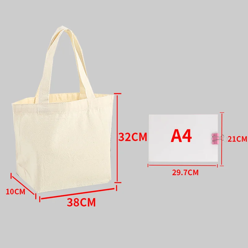 Reusable DIY Canvas Shopping Bag Paint Bag Eco-friendly Shoulder Bag Grocery Handbag Cotton White Canvas Shopping Bags Folding