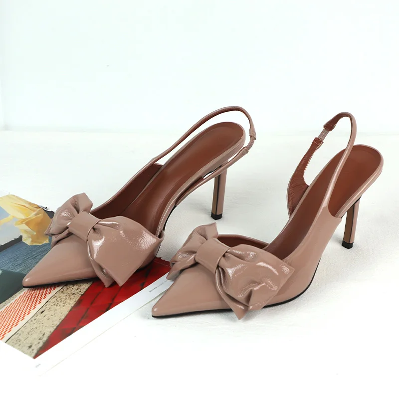 Trendy Bow Knot Women Stiletto Shoes Elegant Wedding Bridal Slingbacks Luxury Design Super High Heels Sandals for Ladies