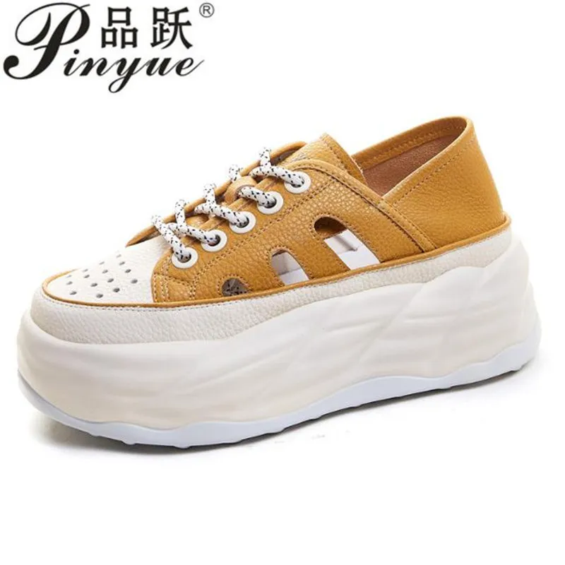 

5.5cm Women's derma Trend Hollow Sneakers Fashion Platform Comfort Leather Casual Running Shoes Vulcanize sandal