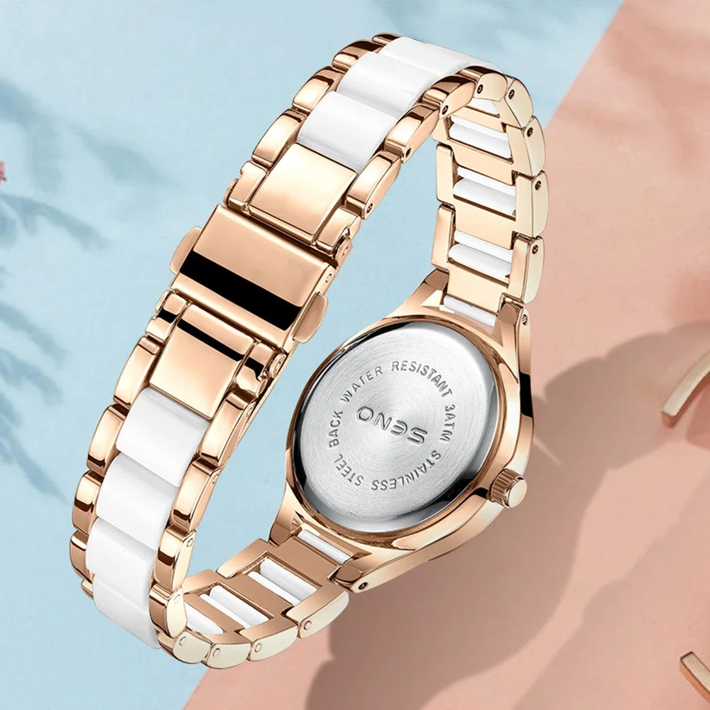 MAYZHISU Luxury Women's Quartz Watch with Alloy Ceramic Strap Waterproof Fashion Lady's Wristwatch for Women Female Clock Gifts