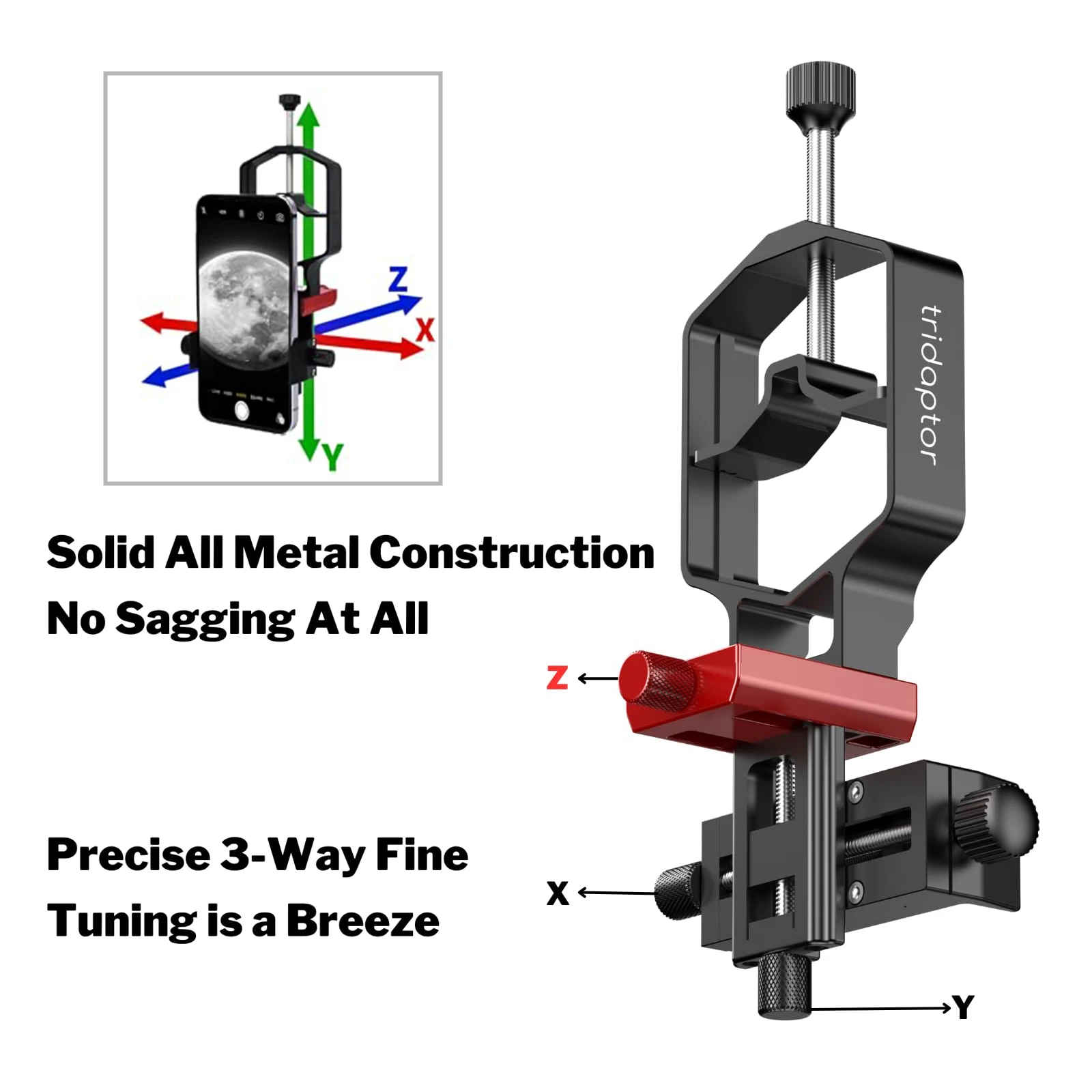 Phone Scope Digiscoping Adapter 3-Axis Metal Phone Holder Mount For Max. 2.4 Inch Eyepiece Telescope iOS Android Camera Accessories