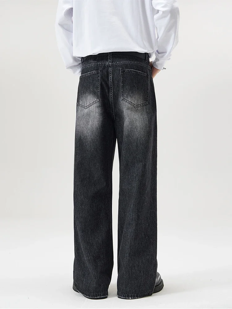 Men Jeans Autumn Vintage Distressed Baggy Straight Korean High Street Denim Pants Streetwear 4 Colors