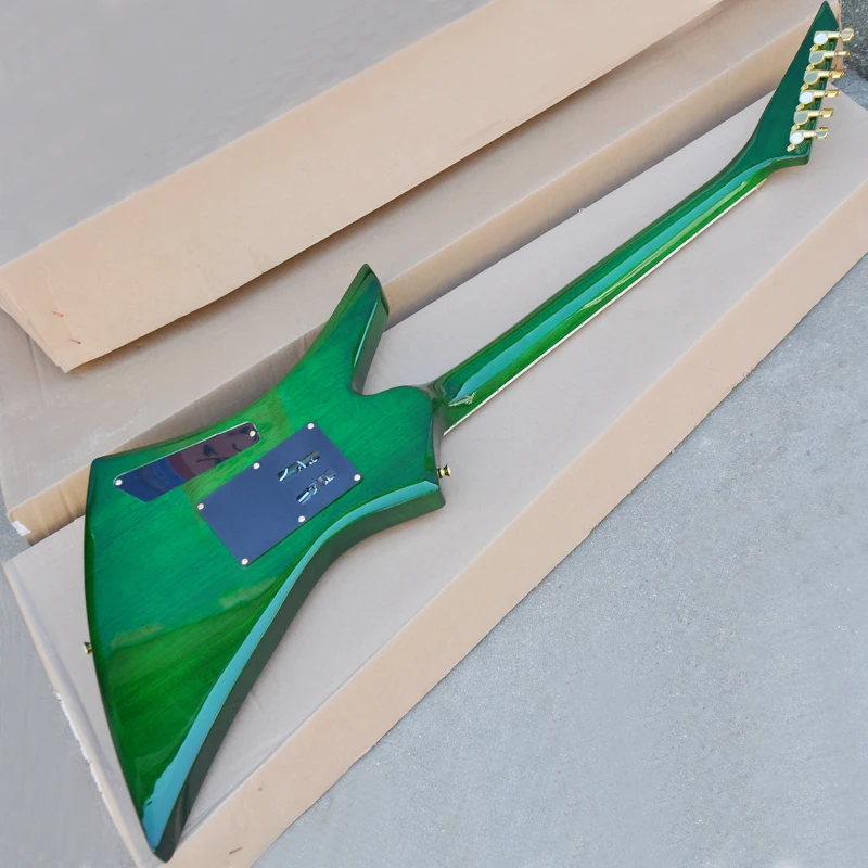 Shaped Dovetail Double Shake Electric Guitar Tiger Print Veneer Green OTGT-2061