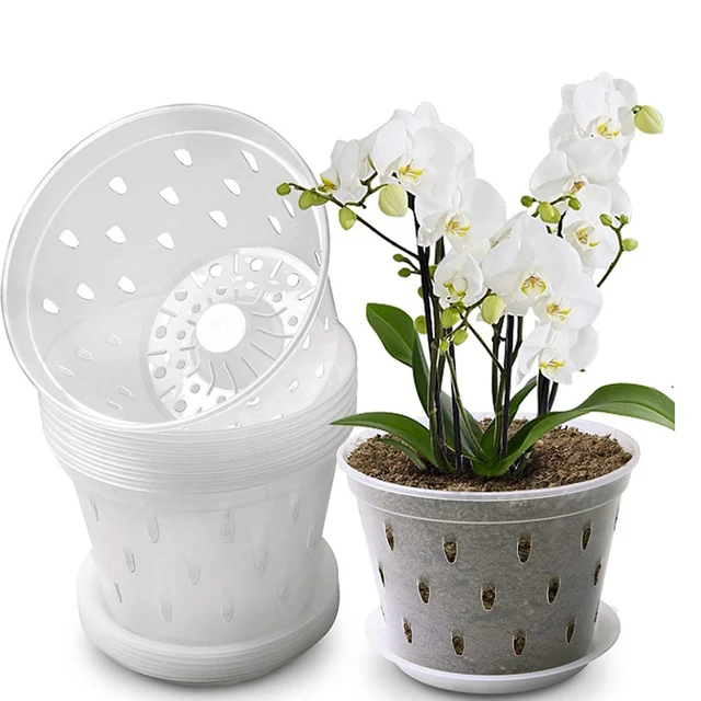 Virágcserép Kerti Ültetvényes Vízelvezető Edények Lyukakkal Tiszta Orchidea Kosarak Műanyag Díszek Lélegzetelállító Tartály Kiegészítő