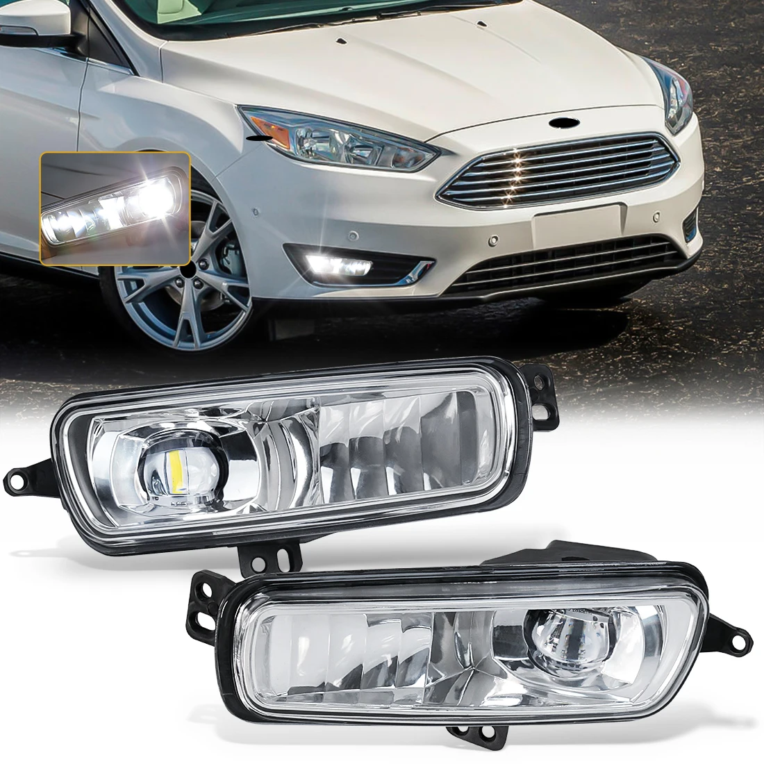 Car LED Front Bumper Fog Lamp Fit For Ford Focus MK3 2015 2016 2017 2018  White Headlight Daytime Running Light Accessories 12V