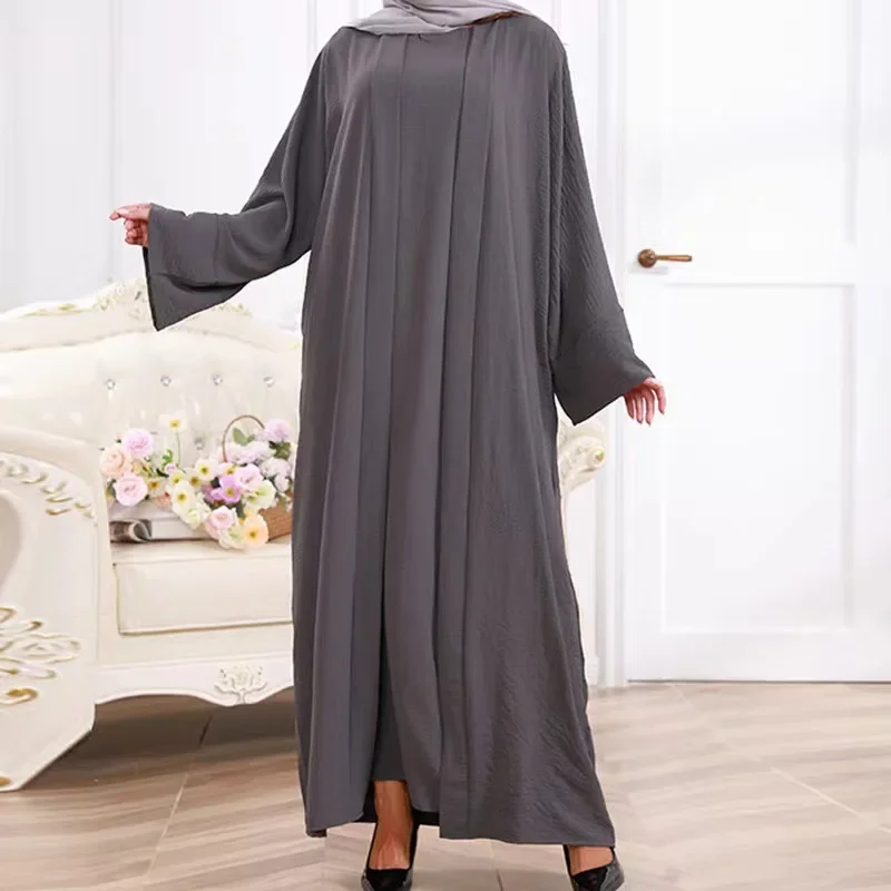 Set Abaya 2 Piece Matching Muslim Hijab Dress Plain Crepe Kimono Abayas for Women Dubai Turkey Inner Dresses Islam Outfit Kaftan