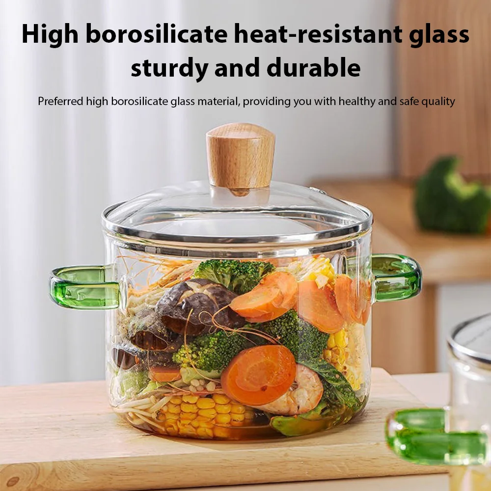1.6L Transparent Double-handled Soup Pot Glass Health Cooking Pot Heatable On electric Ceramic Hob Instant Noodle Bowl Tools