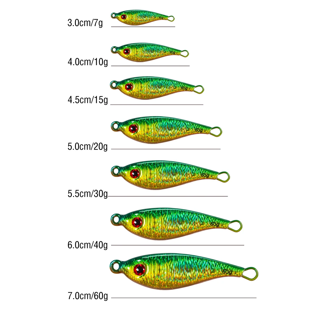 Metall Jig 7g/10g/15g/20g/30g/40g/60g Casting Köder Langsam Jigging 7Pcs Angeln Lockt Sinking Löffel Leucht Köder Kein Hilfs Haken – Detail 2