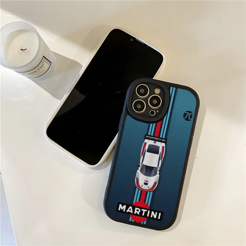 Martini Racing Colors Print Custodia Per Telefono Pelle Di Agnello Per Iphone 15 Pro Max 14 11 13 12 Mini X Xr Xs 7 8 Puls Se Cover In Silicone