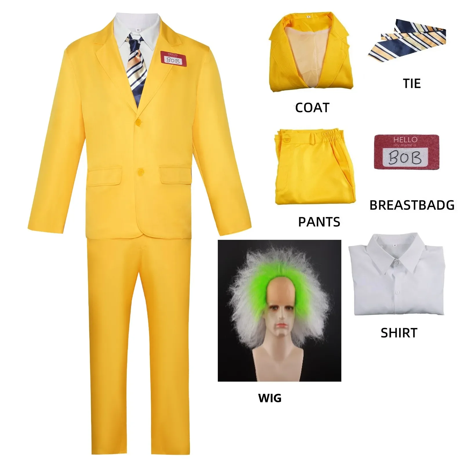 MovieBOBCosplayCostumeBOBYellowUniformSuitwithTiewigforMen