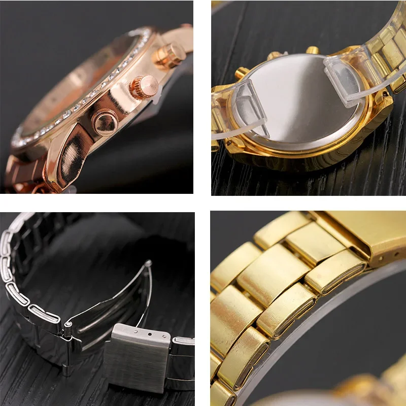 Luxury Women's Watch Golden Rhinestone Fashion Women Quartz Watch Analog Wristwatch Lady's Gold Stainless Steel Bracelet Clock