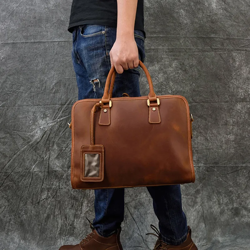 Genuine Leather Briefcases For Men Business Handbag Tote Bag 15