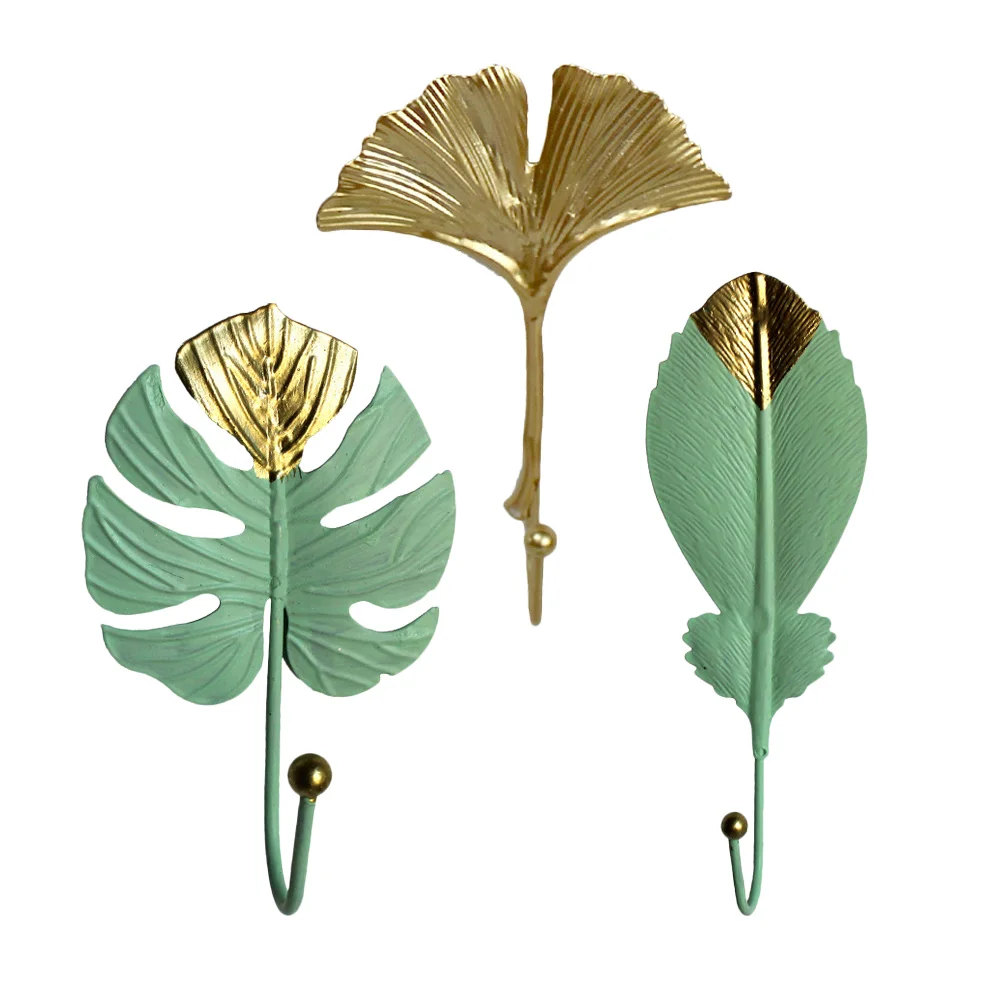 

3 Pcs Leaf Shape Hook Creative Clothes Hooks Keychain Porch Sturdy Bag Stylish Window Wrought Iron