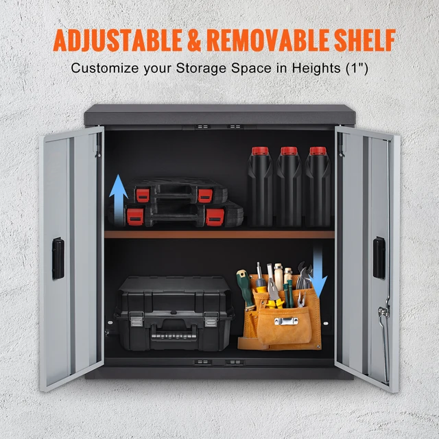 SucceBuy Foldable Wall Cabinet Metal Garage Locker Mounted Tool Chest Adjustable Shelf Magnetic Door for Warehouse Office Home