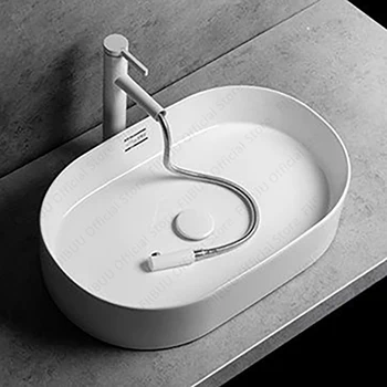 ศิลปะอ่างล้างจานเซรามิคสีชมพูห้องน้ํา Vanity อ่างล้างหน้าโมเดิร์นชามเดี่ยวห้องน้ํา Art อ่างล้างหน้าสําหรับติดตั้งเคาน์เตอร์ 1