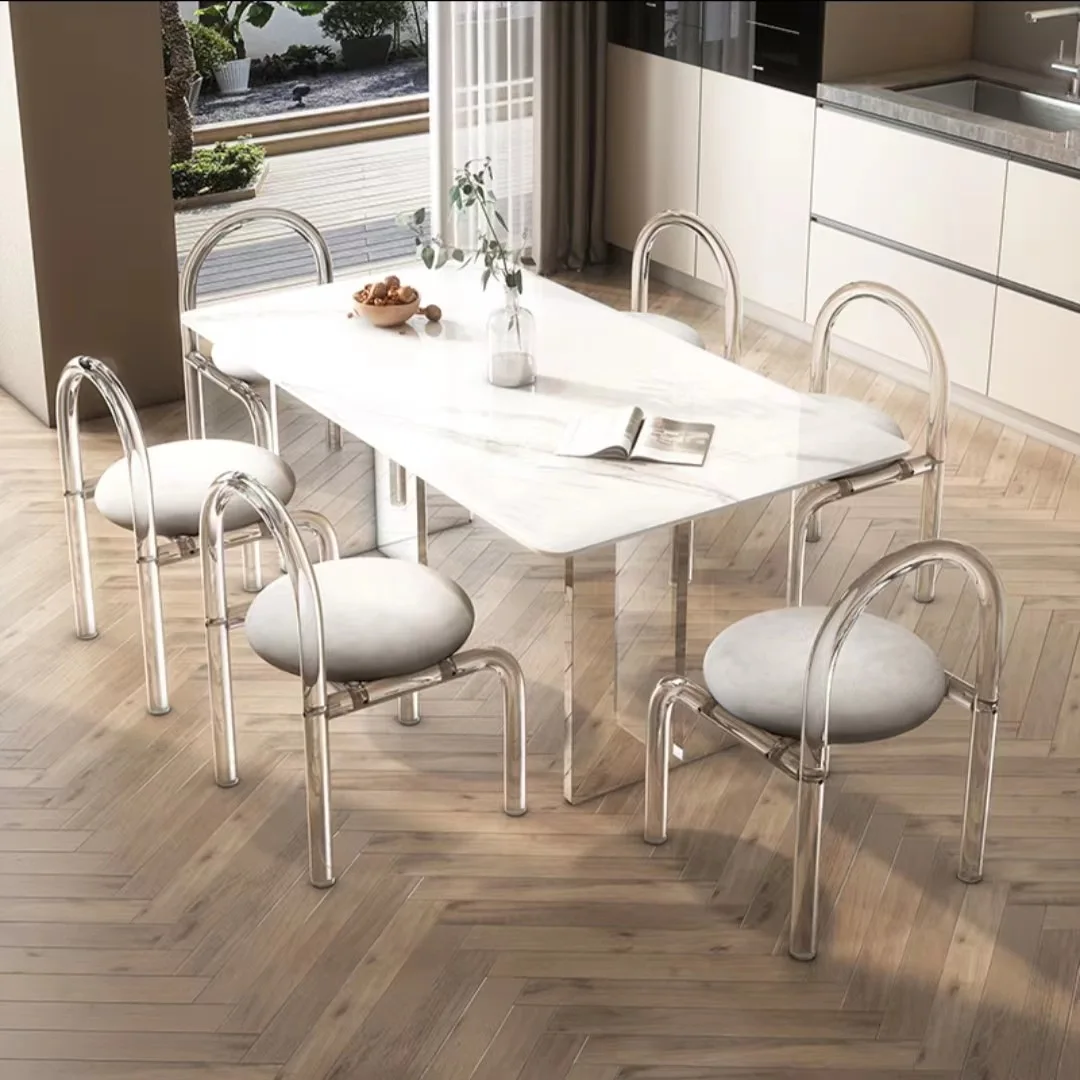 Modern Tables Chairs Set Acrylic Luxury Furniture Restaurant Coffee 4 Sets Dinning Room Side Marble Dining Table