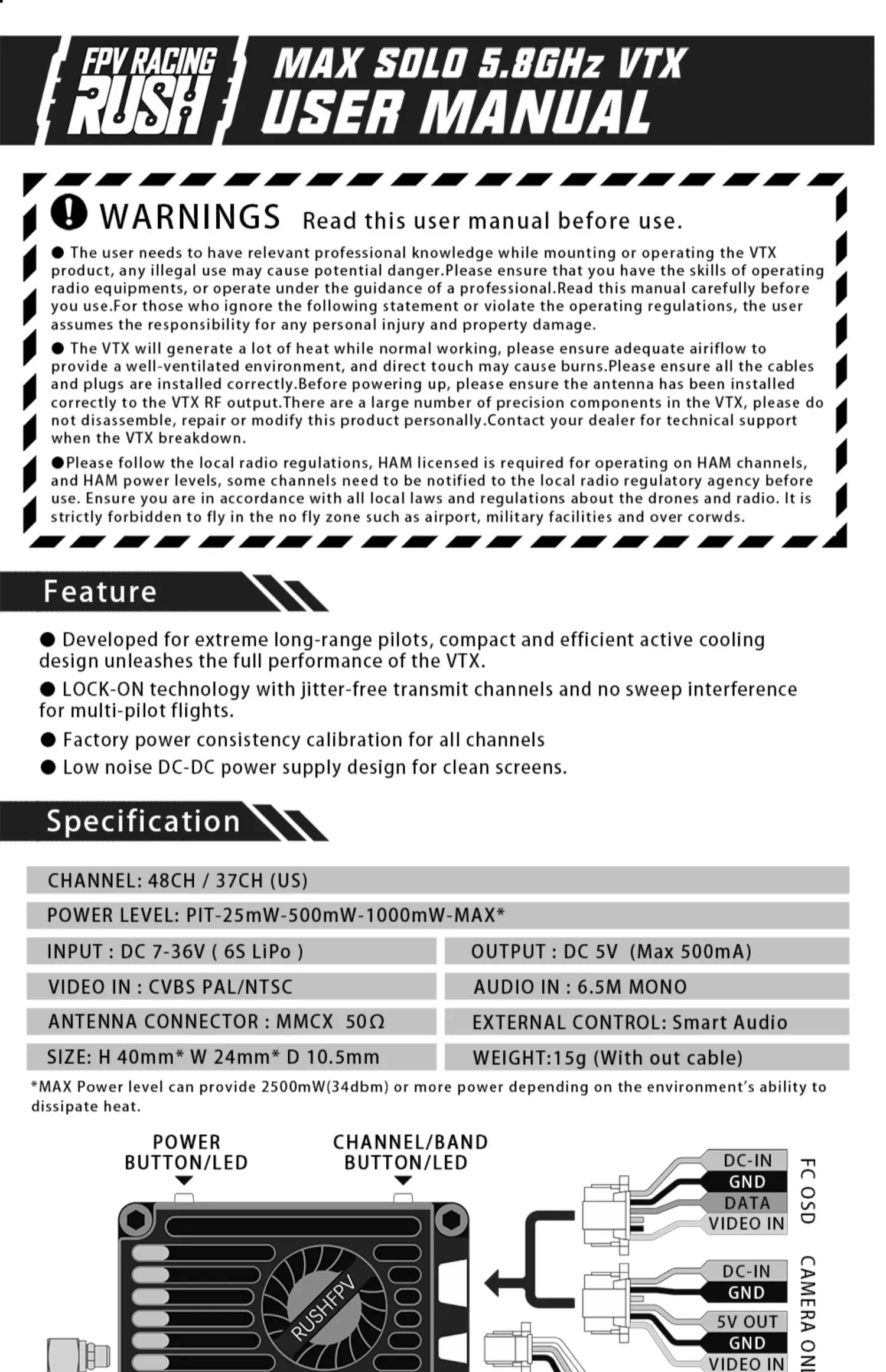 RUSH TANK MAX SOLO 5.8GHz 2.5W High Power 48CH VTX Video Transmitter with CNC shell for RC FPV Long Range Fixed-wing Drones DIY 2 RUSH TANK MAX SOLO 5.8GHz 2.5W High Power 48CH VTX Video Transmitter with CNC shell for RC FPV Long Range Fixed-wing Drones DIY