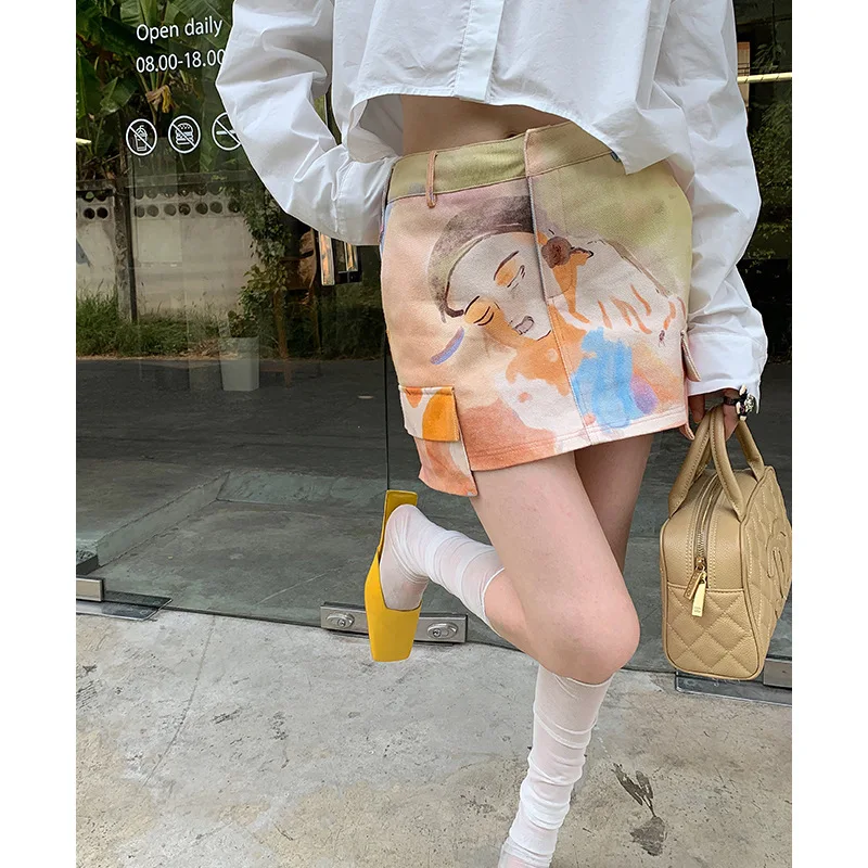 

Summer Woman Elegant and Fashionable Printed Skirt Lady High Waist Puffy Skirt Femlae Temperament Commuter Unique Skirts Q628