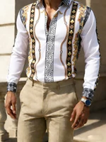 Chemise Homme 2026 en Tissu Extensible à Manches Longues, Imprimé 3D Chaîne Dorée Colorée HD, pour Vacances à la Plage Hawaïenne et Mariages, Vêtements pour Hommes 2