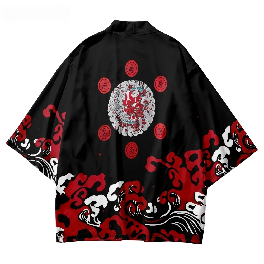 Traditional Japanese Kimono Demon Graphic Trendy Yukata Wave 3D Printed Cardigan Kimonos Cosplay Asia & Pacific Islands Clothing