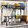 Over The Sink Dish Drying Rack, Adjustable (25.5 to 33.5 inch) 2 Tier Metal Steel Dish Drying Racks 1