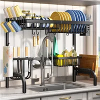 Over The Sink Dish Drying Rack, Adjustable (25.5 to 33.5 inch) 2 Tier Metal Steel Dish Drying Racks 1