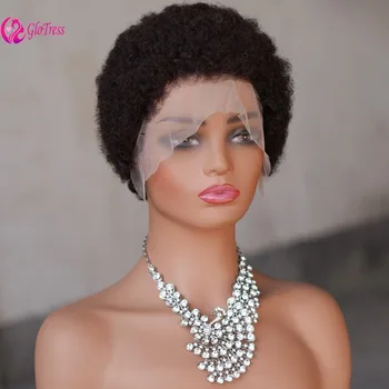 13x4 Frontale Del Merletto Dei Capelli Umani Parrucche Pixie Brasiliano Afro Crespo Vergine Remy Riccia Parrucca Afro di Alta Qualità Confortevole Morbido Naturale