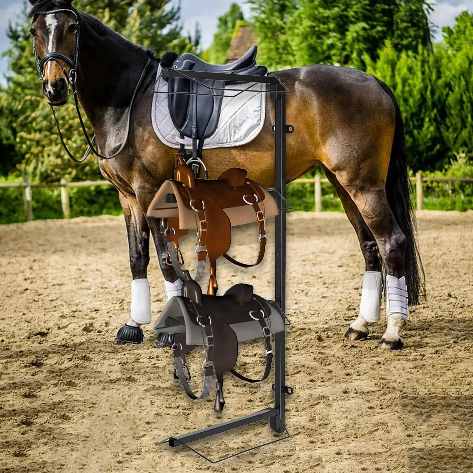 Saddle Rack Wall Mount Holds Tack, Pad, Accessories 4 Tier for Western/English Saddles Equestrian Equipment for Horse Tack Room 3