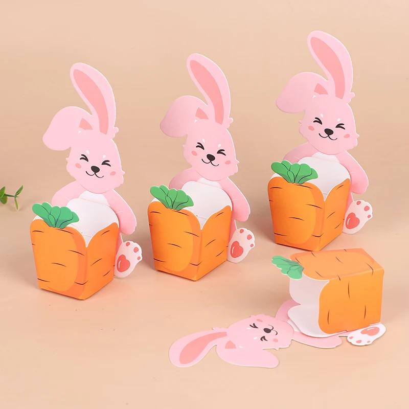 10pcs Cute Bunny Carrot Gift Packaging Box Easter Candy Snack Cookie Boxes Happy Easter Party Supplies Kids Birthday Decoration