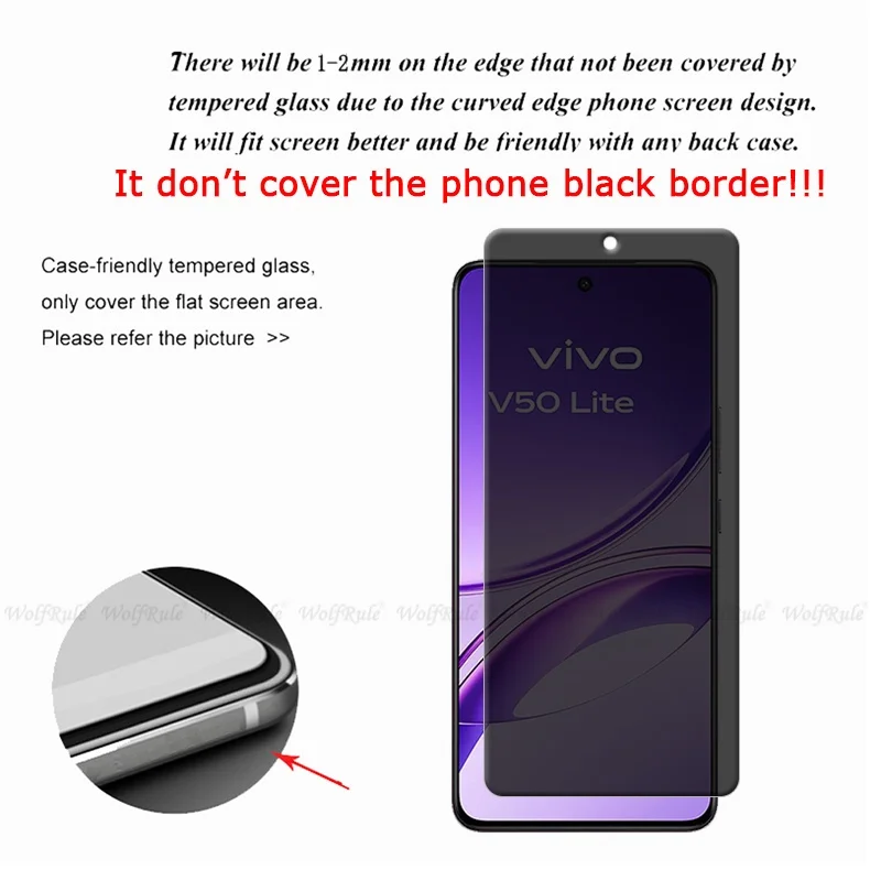 4Pcs Für Vivo V50 Lite 5G Glas Vivo V50 Lite Gehärtetem Glas 9H Telefon Schutz Privatsphäre Anti-spion Screen Protector Vivo V50 Lite – Detail 2