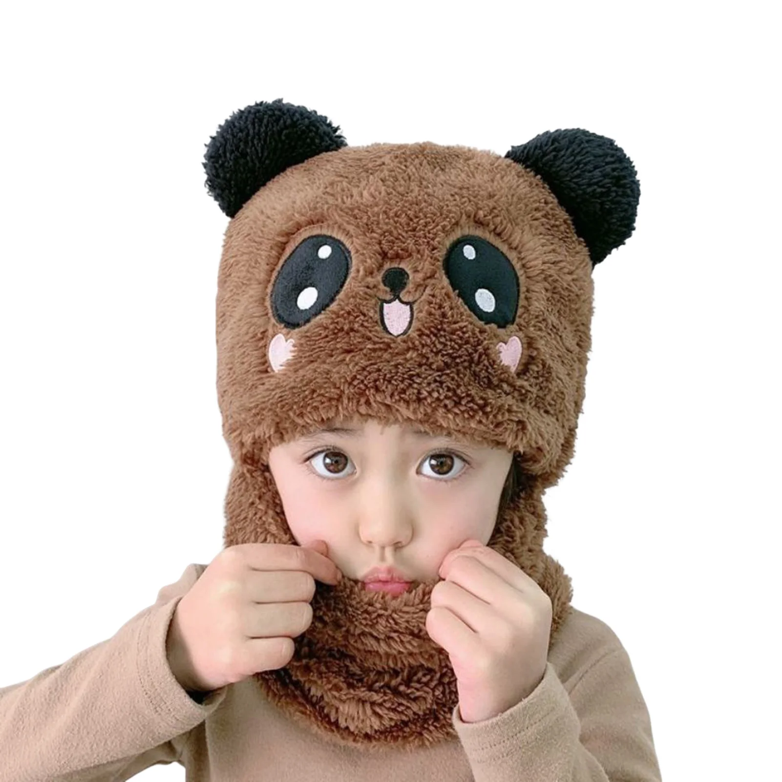 

Winter Kids Warm Panda Animal Hats Thermal Fleece Cold Hood Scarves Snow Cap for 1-5 Year Old Boys Girls