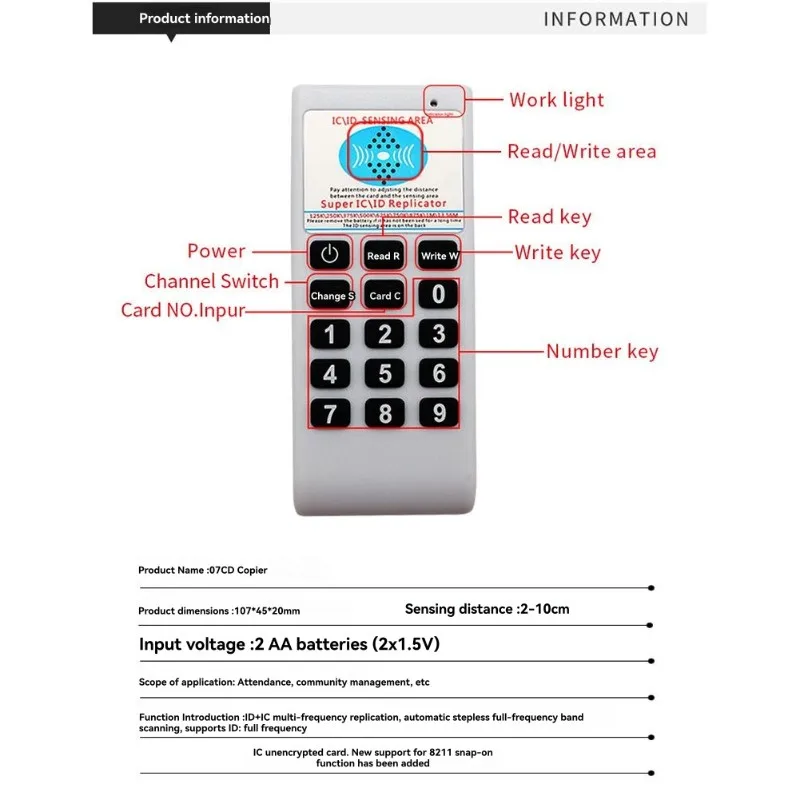 ABDE-IC/ID 카드 리더 및 라이터+10PCS 키체인 125Khz 복사기 RFID 스마트 카드 리더 IC ID 복사기