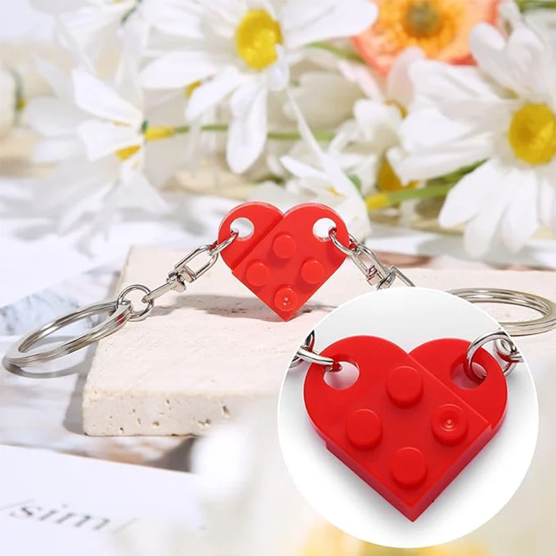 

1Pair Heart Shape Building Block Keychain for Couples Friendship Love Brick Keychain Valentines Day Wedding Birthday Gift Supply