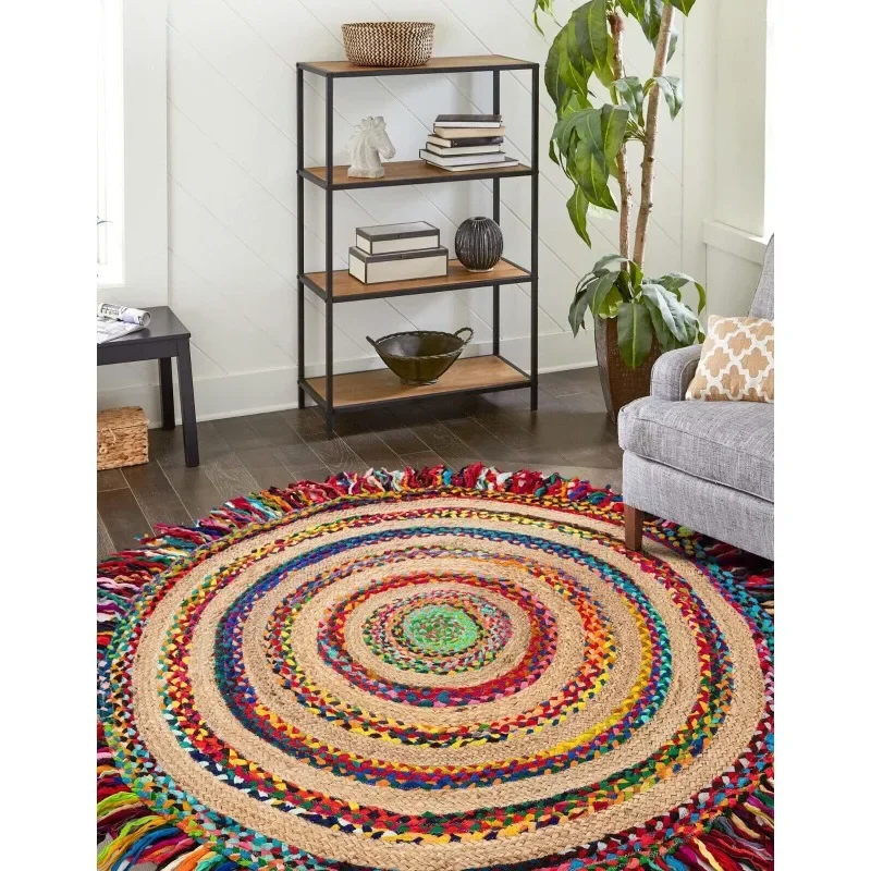 

Rug Jute & Cotton Round Reversible Handmade Area Carpet Rustic Modern Look Rug