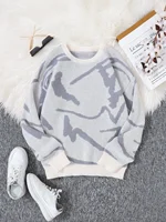New Popular Spring Autumn Graffiti Jacquard Pattern Pullover Sweater Casual Round Neck Contrast Color Knitted Men's Pullover 1