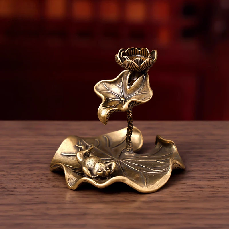 Creative Mini Lotus Aromatherapy Furnace, Home Indoor Tea Ceremony Decoration, Small Brass Reverse Flow Incense Burner Base, 1Pc